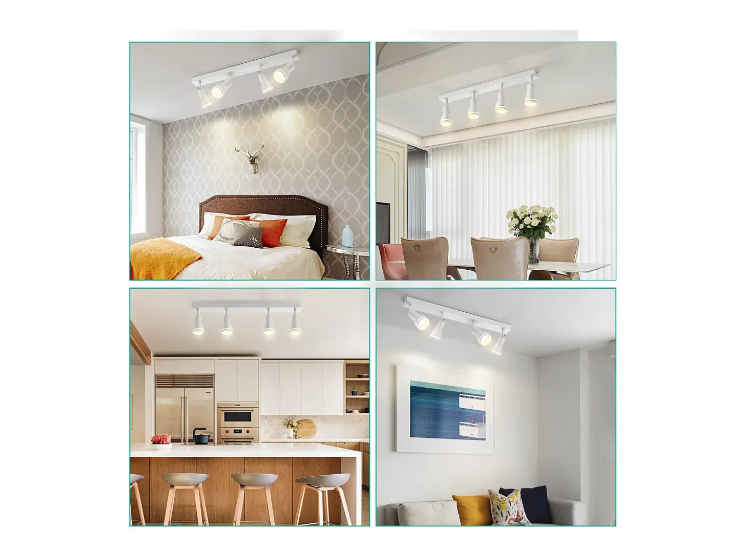 NETTLIFE Plafonario de 4 focos blanco: Plafonario metálico con focos GU10 giratorios para interiores, para cocina, oficina, salón y dormitorio, sin bombillas.