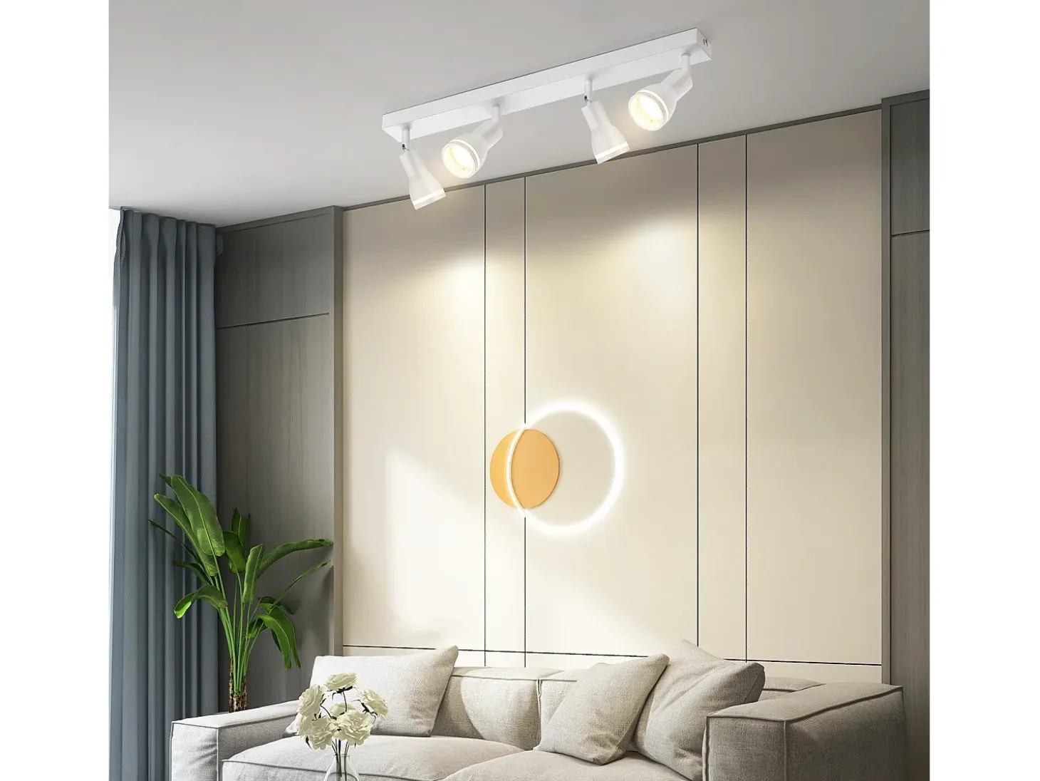 NETTLIFE Plafonario de 4 focos blanco: Plafonario metálico con focos GU10 giratorios para interiores, para cocina, oficina, salón y dormitorio, sin bombillas.