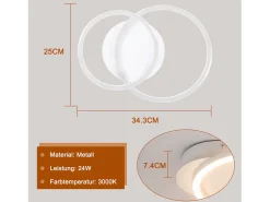 NETTLIFE Plafón^Plafonario LED de 2 anillos, , Pivotante, Moderno, Diseño Redondo, 24W, 3000K Blanco