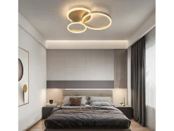 NETTLIFE Plafón^Plafonario LED de intensidad variable, diseño en anillo, con mando a distancia moderno, 46W. Dorado