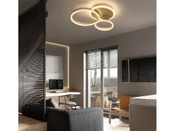 NETTLIFE Plafón^Plafonario LED de intensidad variable, diseño en anillo, con mando a distancia moderno, 46W. Dorado