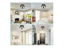 NETTLIFE Plafón^Plafonario moderno: 3 focos de techo orientables de metal, plafonario GU10, para habitación, comedor, sin bombilla. Negro