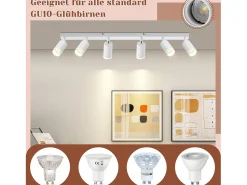 NETTLIFE Plafón^Plafonero de 6 focos moderno: plafonero con foco GU10 giratorio hasta 355° de metal para interiores, para cocina, salón, dormitorio, sin bombilla. Blanco
