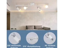 NETTLIFE Plafón^Plafonero LED de 4 bombillas GU10, plafonero moderno con luz de punto para interiores, . Blanco