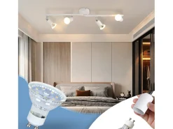 NETTLIFE Plafón^Plafonero LED de 4 bombillas GU10, plafonero moderno con luz de punto para interiores, . Blanco