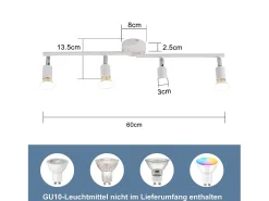 NETTLIFE Plafón^Plafonero LED de 4 bombillas GU10, plafonero moderno con luz de punto para interiores, . Blanco