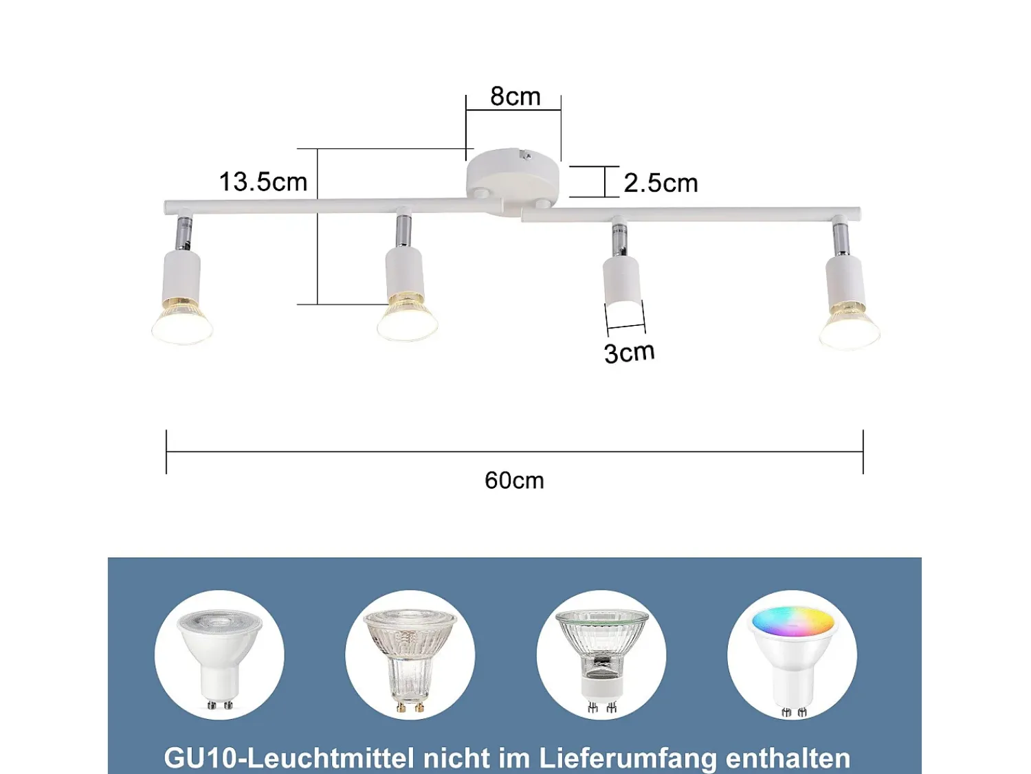 NETTLIFE Plafón^Plafonero LED de 4 bombillas GU10, plafonero moderno con luz de punto para interiores, . Blanco