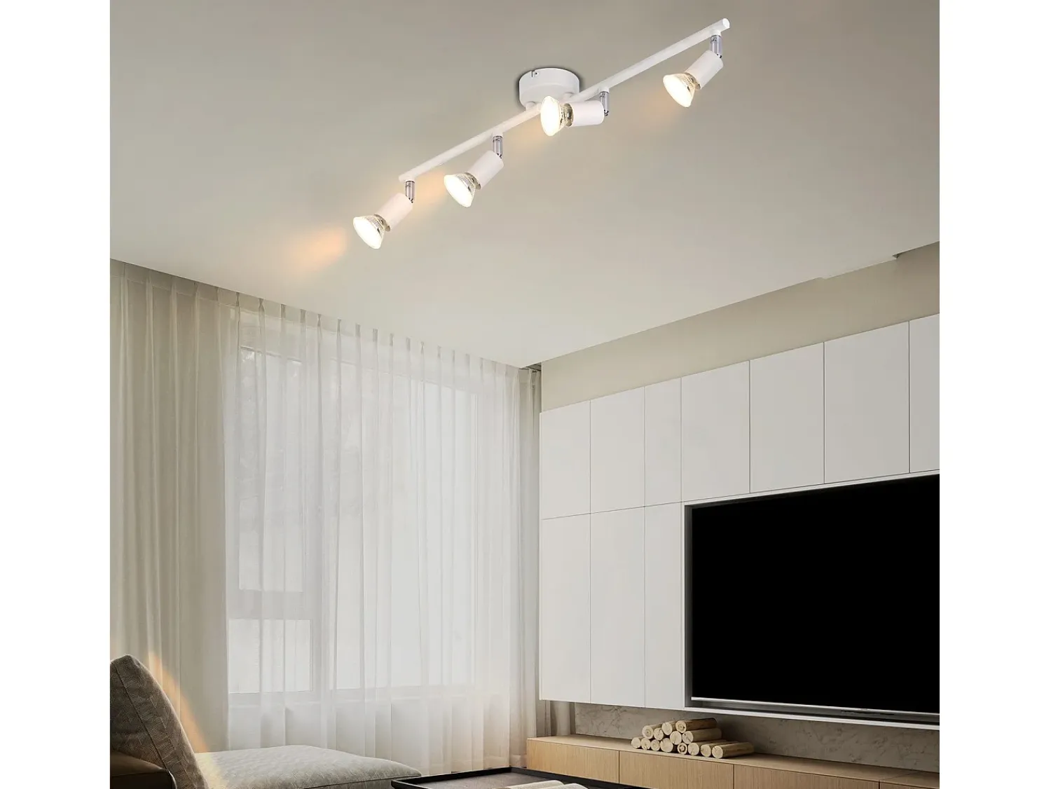 NETTLIFE Plafón^Plafonero LED de 4 bombillas GU10, plafonero moderno con luz de punto para interiores, . Blanco