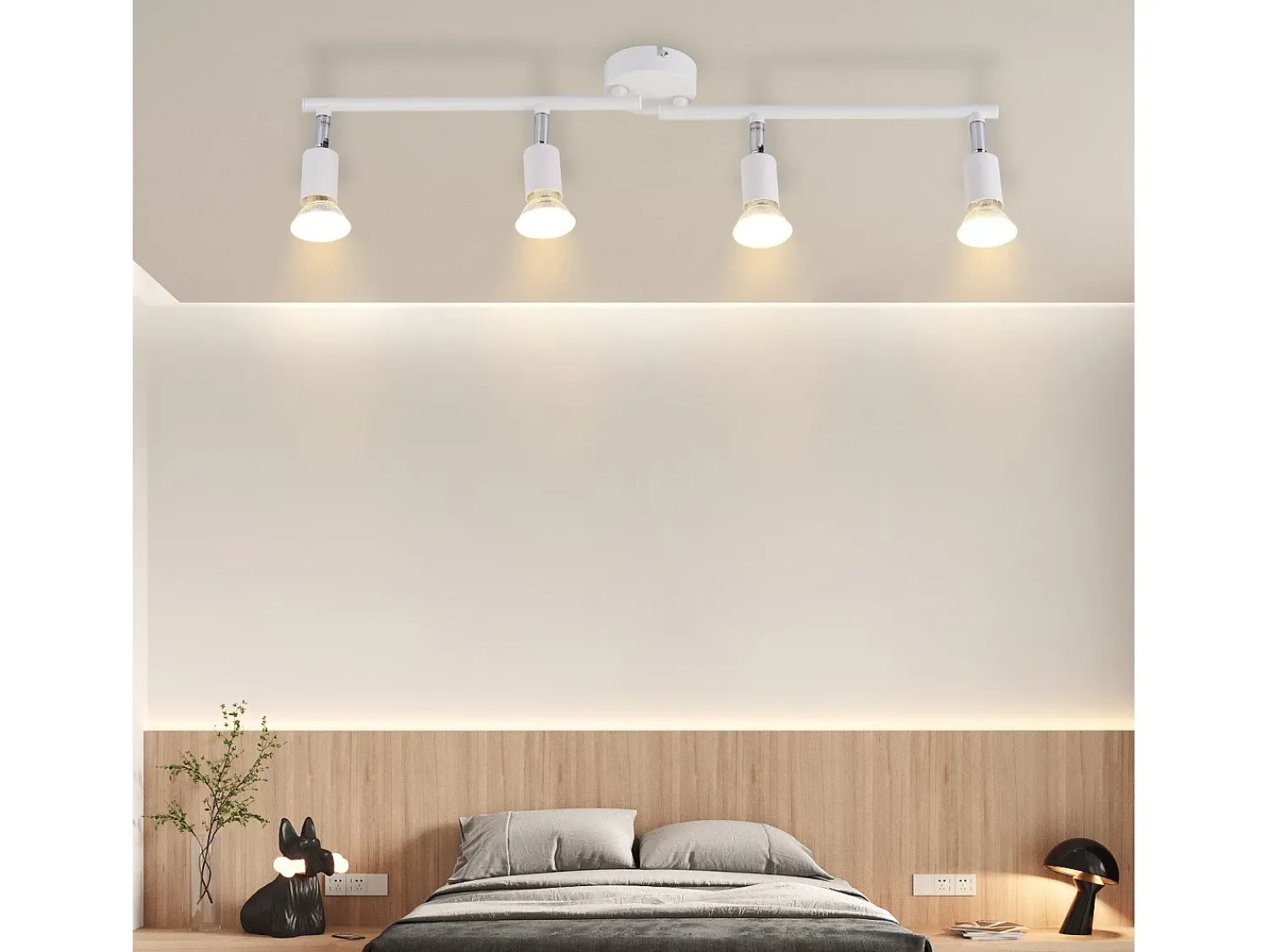 NETTLIFE Plafón^Plafonero LED de 4 bombillas GU10, plafonero moderno con luz de punto para interiores, . Blanco