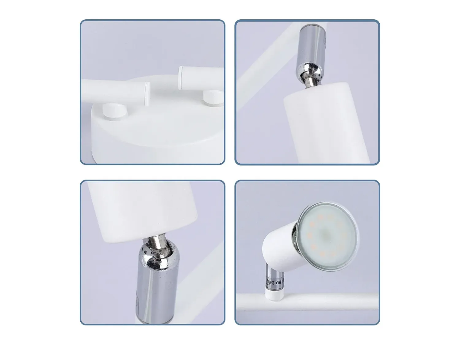 NETTLIFE Plafón^Plafonero LED de 4 bombillas GU10, plafonero moderno con luz de punto para interiores, . Blanco