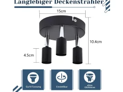 Online NETTLIFE Plafonero LED GU10 - 3 Focos de Techo Redondeados Modernos, Focos de Techo de 350° para Cocinas, Pasillos, Habitaciones y Salones - Sin Bombilla, . Negro
