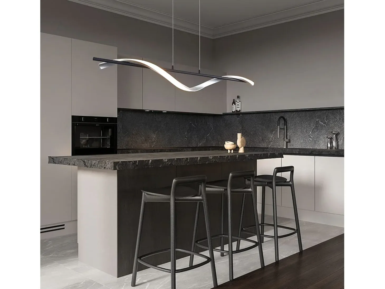 NETTLIFE, soporte moderno de LED regulable, 22 W, de color plateado, diámetro de 100 cm, de aluminio, diseño ondulado, altura ajustable para comedor y dormitorio.