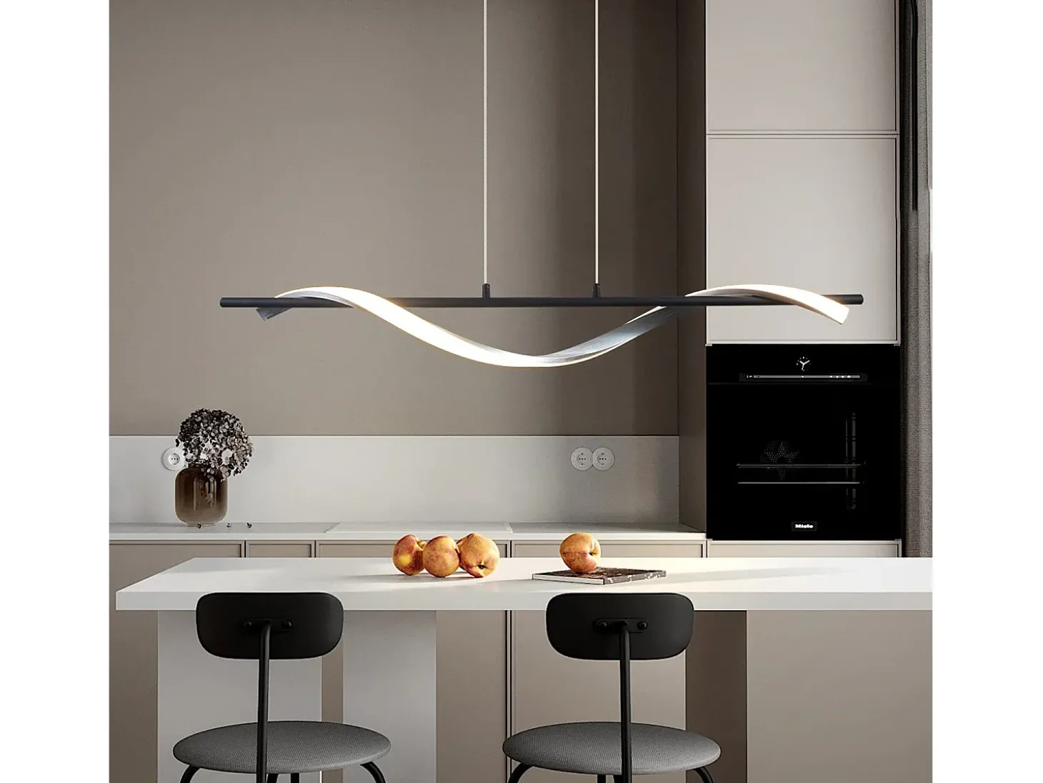 NETTLIFE, soporte moderno de LED regulable, 22 W, de color plateado, diámetro de 100 cm, de aluminio, diseño ondulado, altura ajustable para comedor y dormitorio.