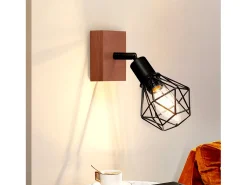 NETTLIFE Plafón^Spot Lámpara de techo Madera negra E14 Metal vintage Giratorio 350°Máx. 40 W para pasillo salón dormitorio cocina Negro