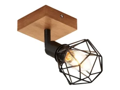 NETTLIFE Plafón^Spot Lámpara de techo Madera negra E14 Metal vintage Giratorio 350°Máx. 40 W para pasillo salón dormitorio cocina Negro