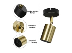 NETTLIFE Plafón^Stop Lámpara de Pared Vintage E27 Dorado Retro para Ajustable Moderno para Cocina Pasillo Mesita de Noche Sala de Estar o Dormitorio Negro