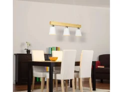 Online NETTLIFE . Suspensión de madera, 3 llamas, caliente vintage, regulable en altura, bombilla E27, máxima 25 W. Blanco