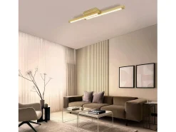 NETTLIFE Plafón^Techo luminoso LED, madera clara de 90 cm, 3000 K, blanco cálido, lámpara de diseño retro para el dormitorio, para salón, dormitorio, pasillo, comedor. Beige
