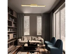 NETTLIFE Plafón^Techo luminoso LED, madera clara de 90 cm, 3000 K, blanco cálido, lámpara de diseño retro para el dormitorio, para salón, dormitorio, pasillo, comedor. Beige