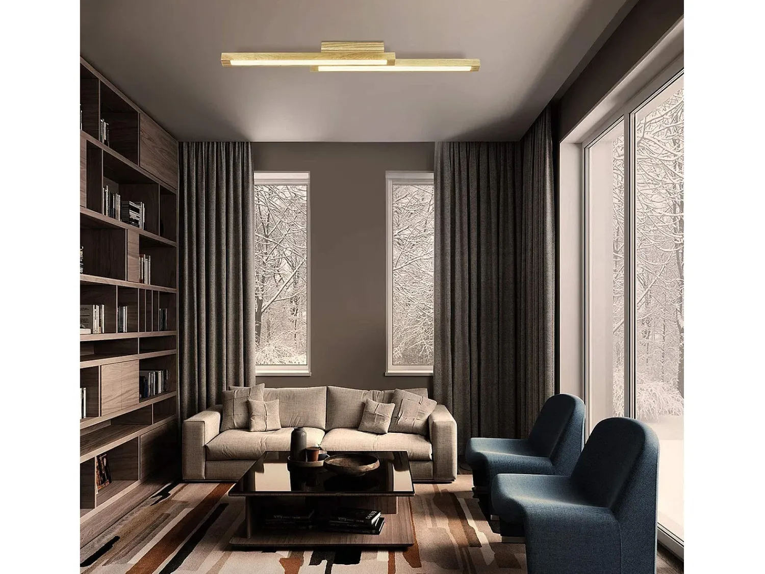 NETTLIFE Plafón^Techo luminoso LED, madera clara de 90 cm, 3000 K, blanco cálido, lámpara de diseño retro para el dormitorio, para salón, dormitorio, pasillo, comedor. Beige