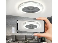 Clearance NETTLIFE Ventilador de techo LED con control remoto, silencioso, 48,5cm, ajustable, temporizador, cristal, para salón/dormitorio. Blanco