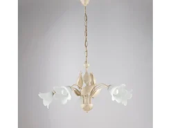 Lámpara Suspendida^Olga - Lámpara de araña con cristal alabastro y acabado oro antiguo, 5 luces Ø68 cm Marfil