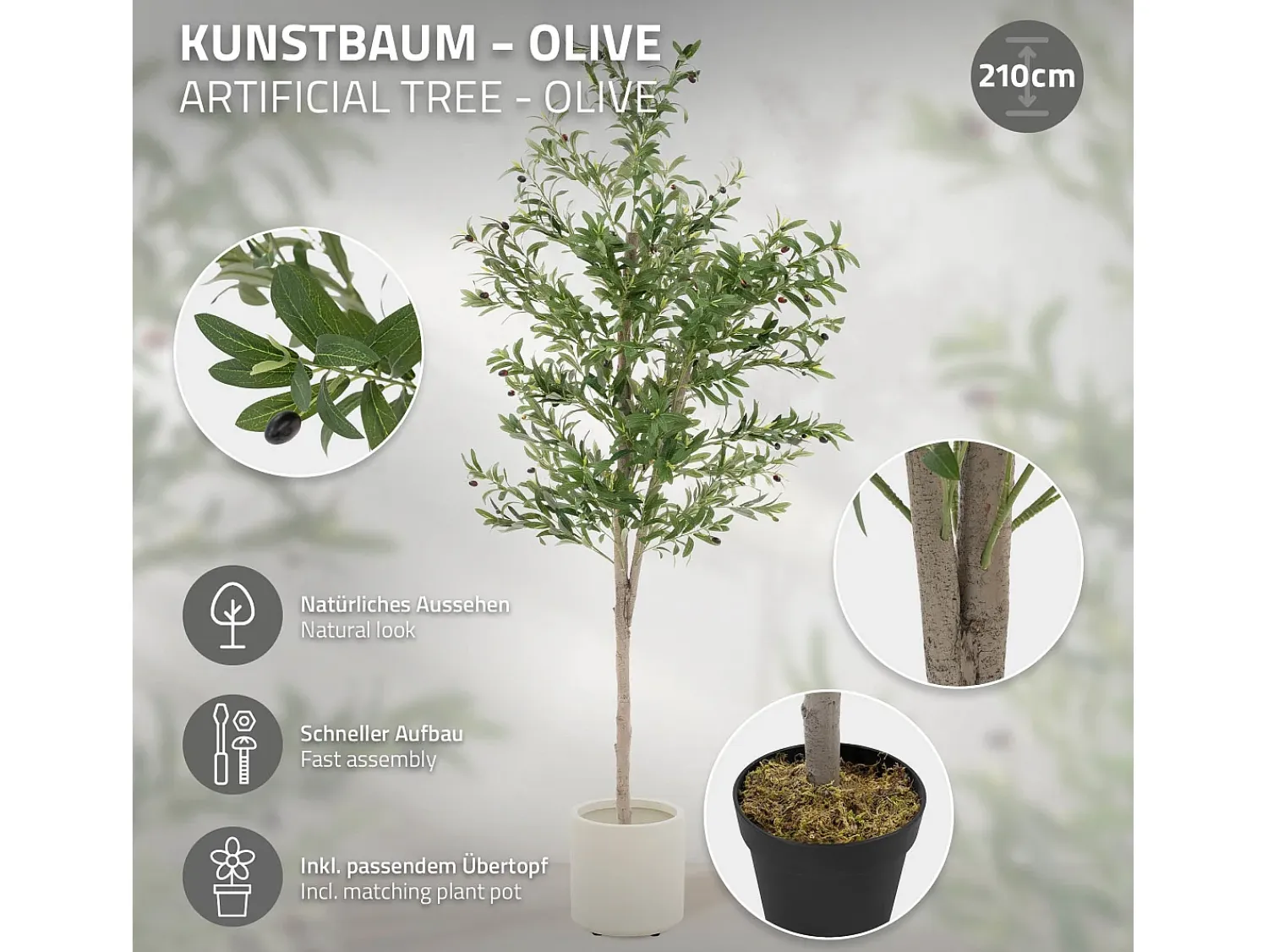 Best ML-DESIGN Olivo artificial Plantas artificiales Árbol artificial Planta artificial en mace Verde