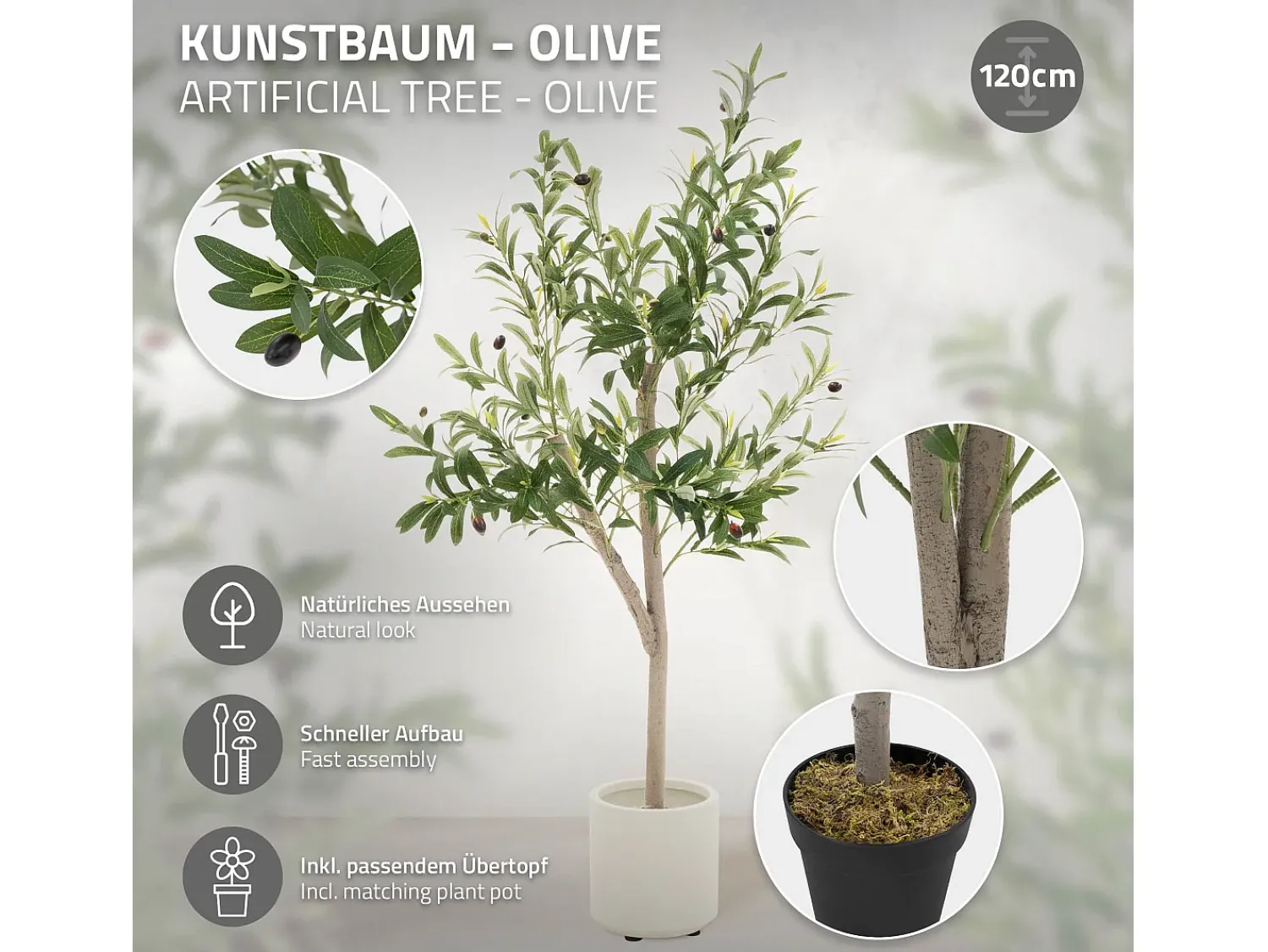 ML-DESIGN Planta Artificial^Olivo artificial Plantas artificiales Árbol artificial Planta artificial en mace Verde