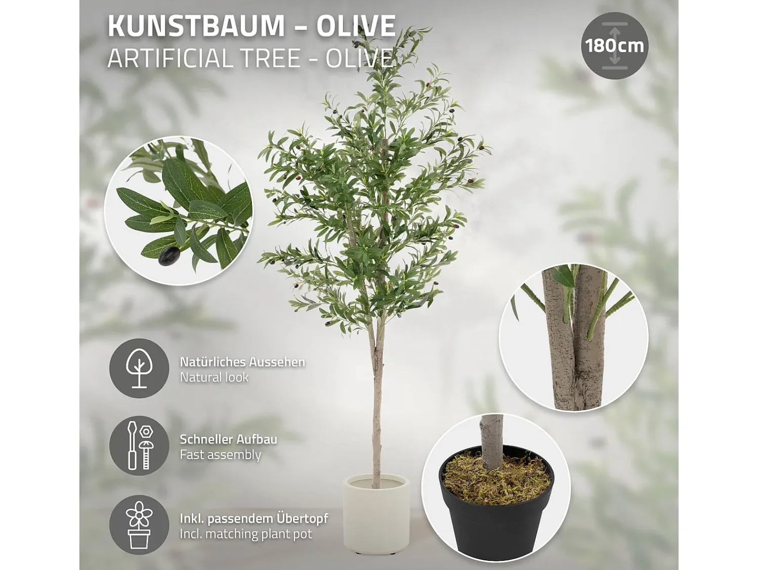 ML-DESIGN Planta Artificial^Olivo artificial Plantas artificiales Árbol artificial Planta artificial en mace Verde