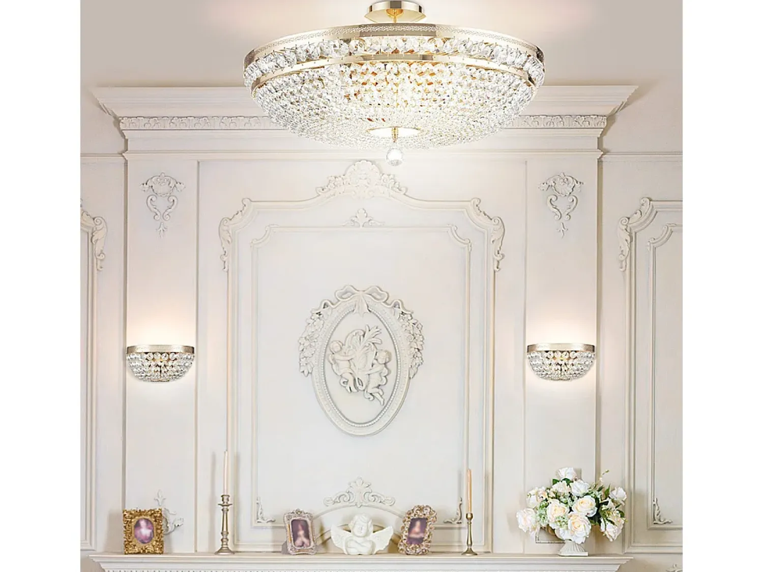 Maytoni Plafón^Ottilia Lámpara de Techo Semi Empotrada Oro & Cristal, 12 Luces, E14 Dorado