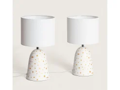 Hot Ledkia Pack de 2 Lámparas de Mesa Cerámica y Tela Argua Marfil