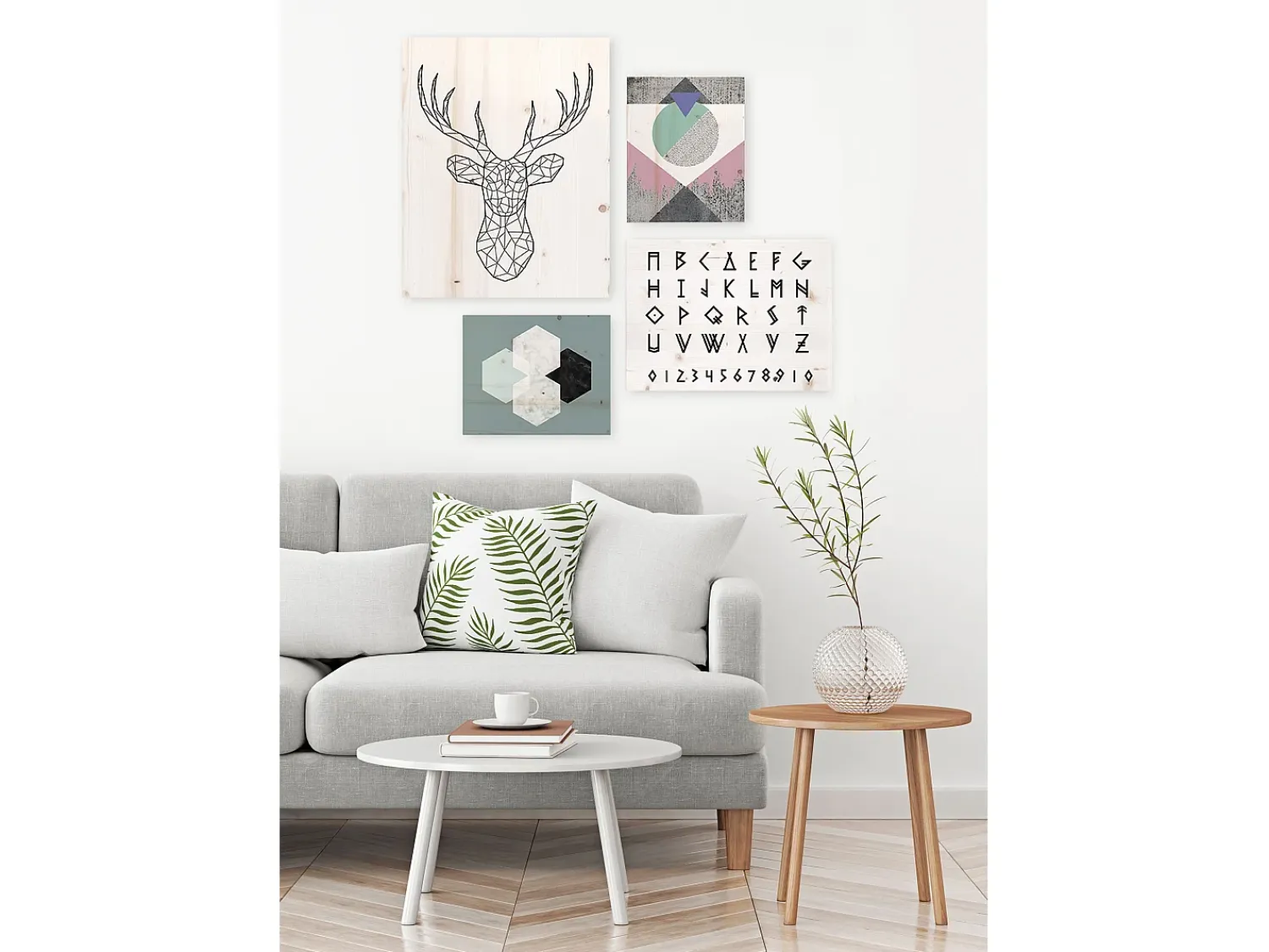 DECOWOOD Cuadro^Pack de cuadros con motivos nórdicos Blanco