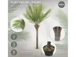 Palmera artificial ML-Design de 150 cm, planta artificial grande, palmera tropical artificial, planta artificial, planta falsa decorativa