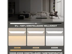 NETTLIFE Plafón^Panel LED 120x30, luz de techo regulable, largo, retroiluminación RGB, cambio de color plana con control remoto, 36 W Blanco