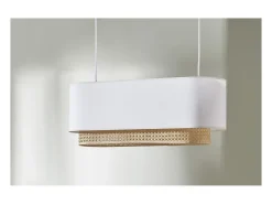 Pantalla para lámpara de techo doble de tela blanca y ratán natural 62 cm TIWY