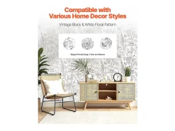 Papel Pintado^Papel Pintado Adhesivo de Pared SucceBuy, 45 cm x 10 m, Rollo Papel Pintado Autoadhesivo Vinilo, Motif Floral Botánico , Impermeable Blanco
