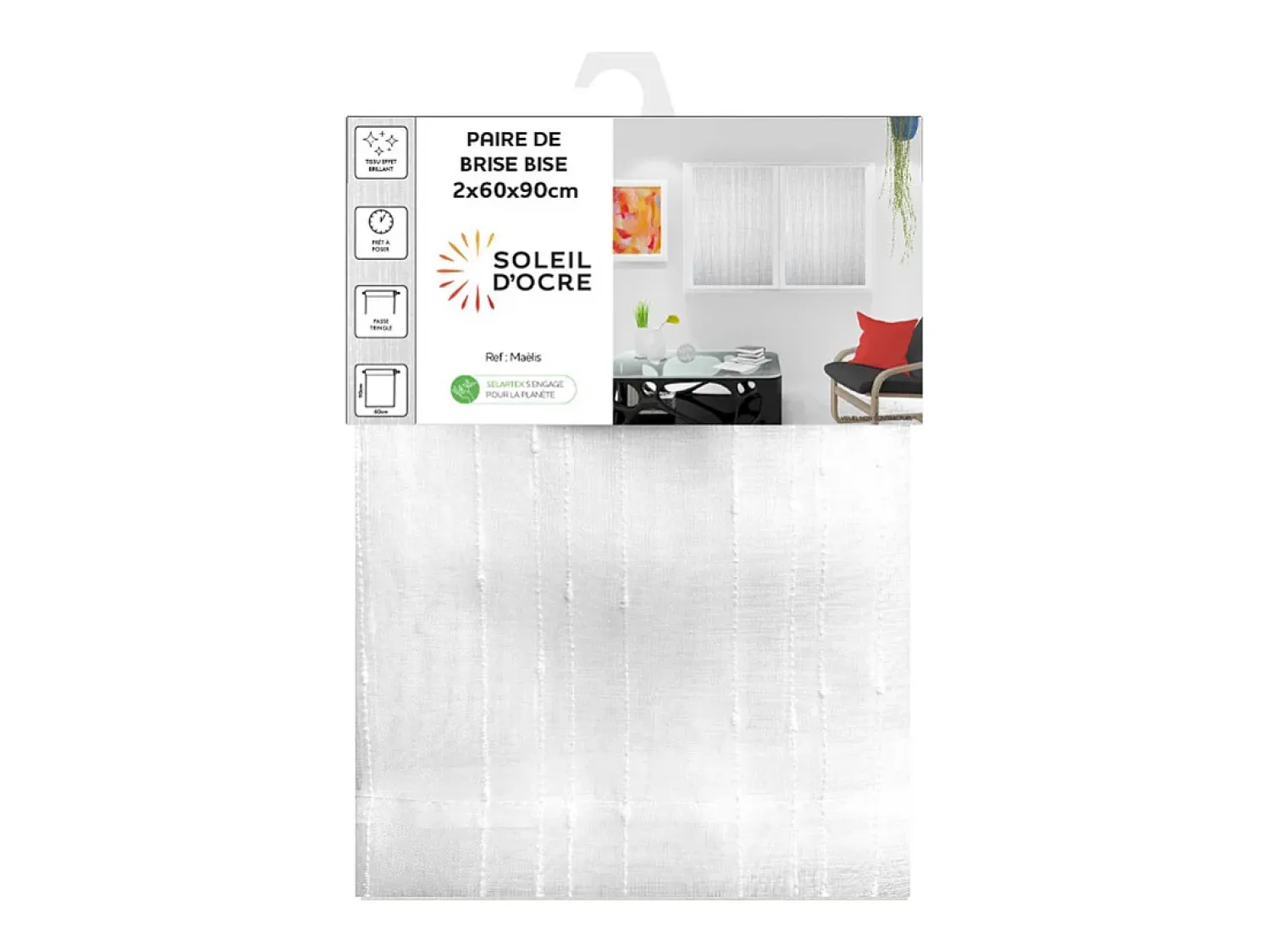 Sale Soleil d'ocre Par de Visillo para ventana 60x90 cm MAELIS Blanco