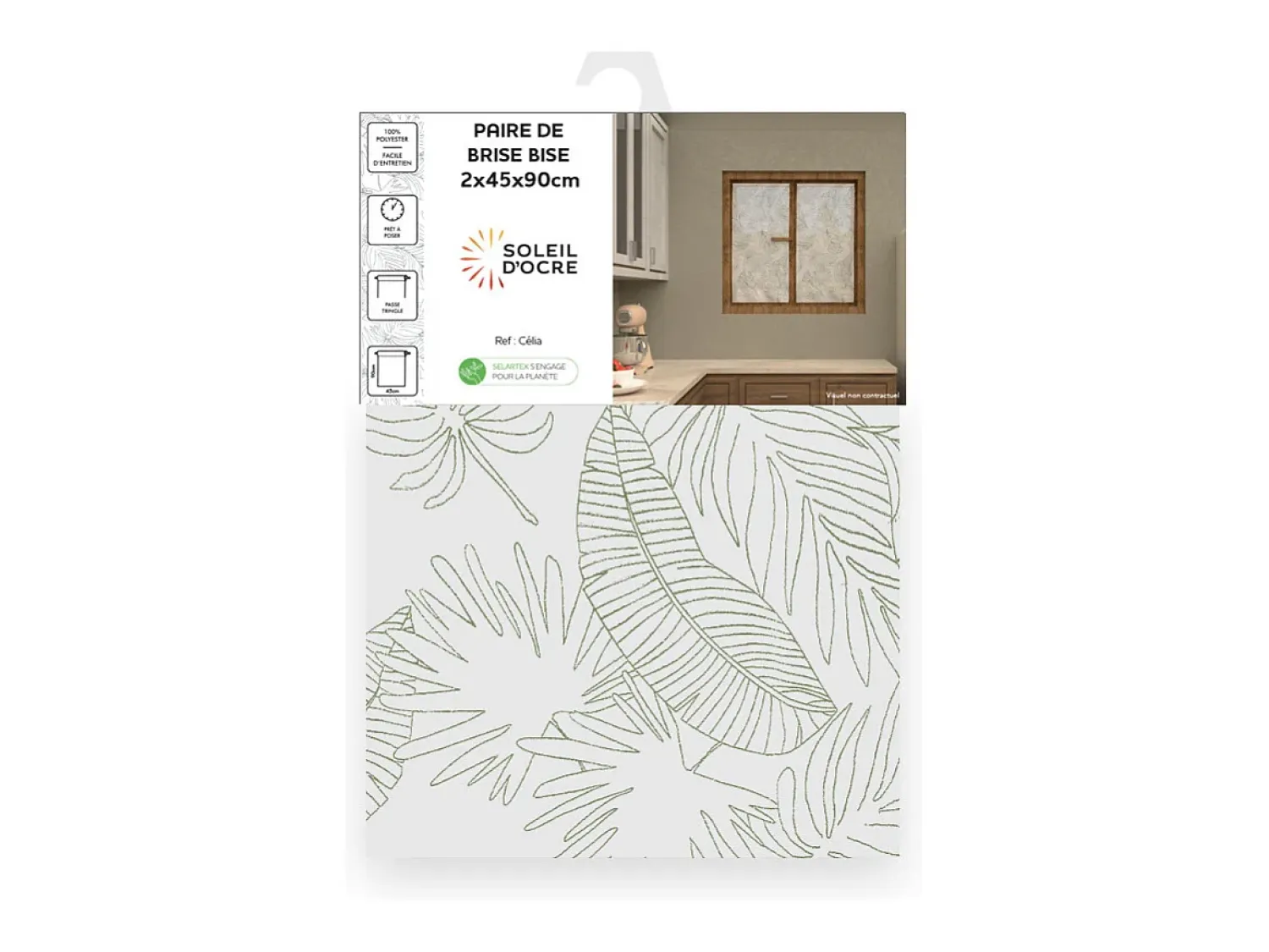 Soleil d'ocre Ropa De Casa^Par de visillos CELIA caqui 45x90 cm, por Verde