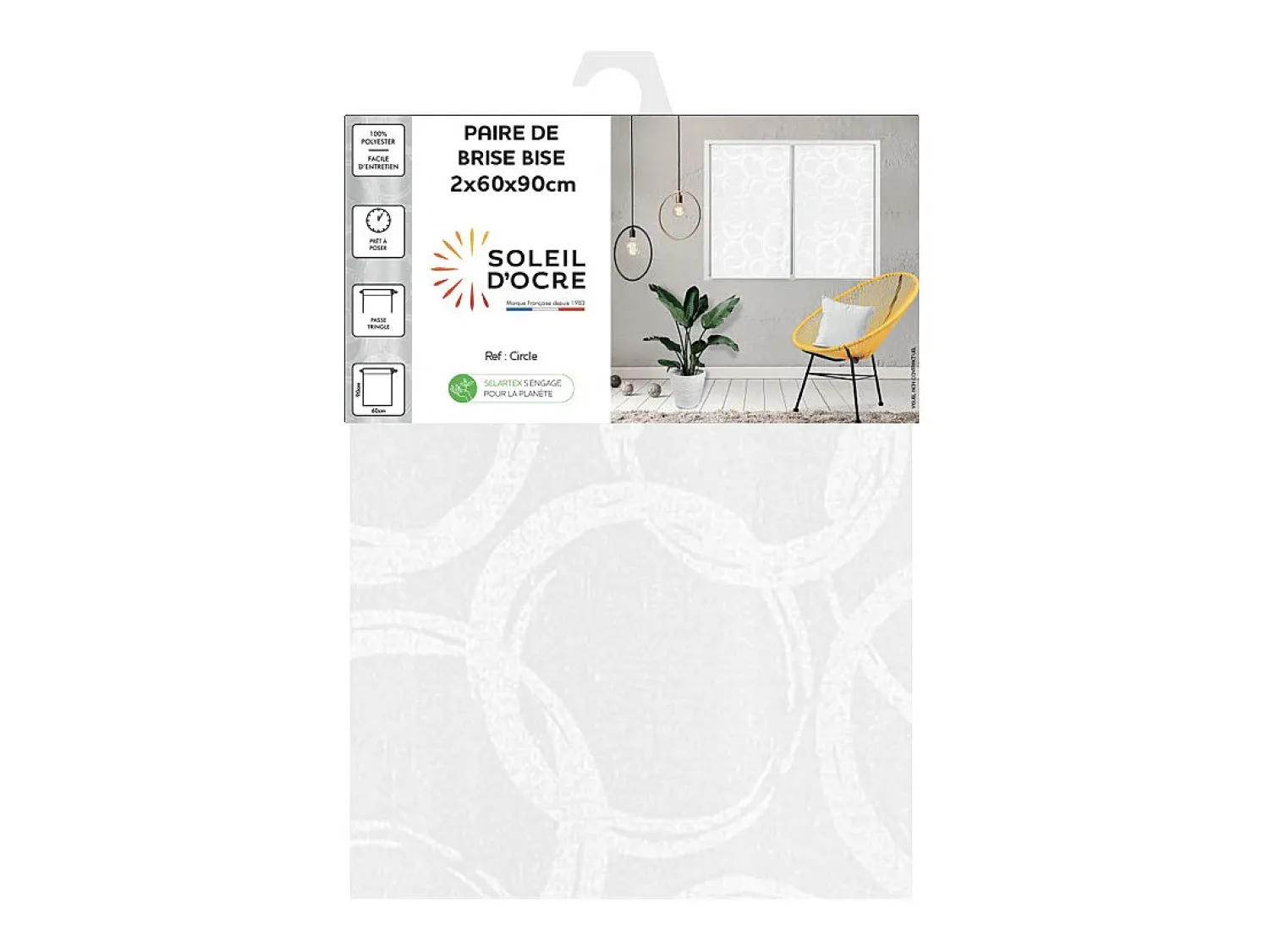 Soleil d'ocre Ropa De Casa^Par de visillos para ventana 60x90 cm CIRCLE, por Blanco