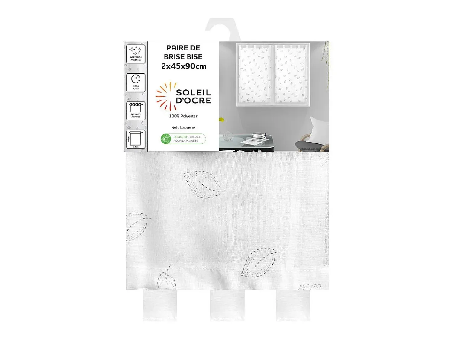 Soleil d'ocre Ropa De Casa^Par de visillos para ventana 45x90 cm LAURENE, por Blanco
