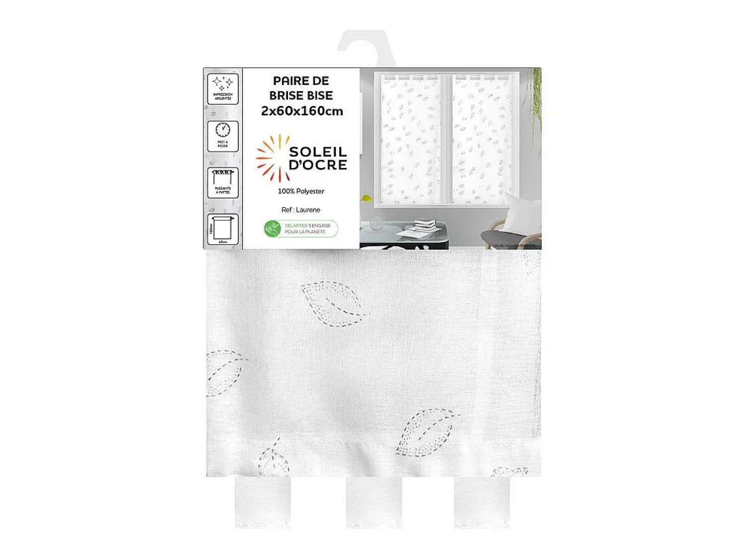 Soleil d'ocre Ropa De Casa^Par de visillos para ventana 60x160 cm LAURENE, de Blanco