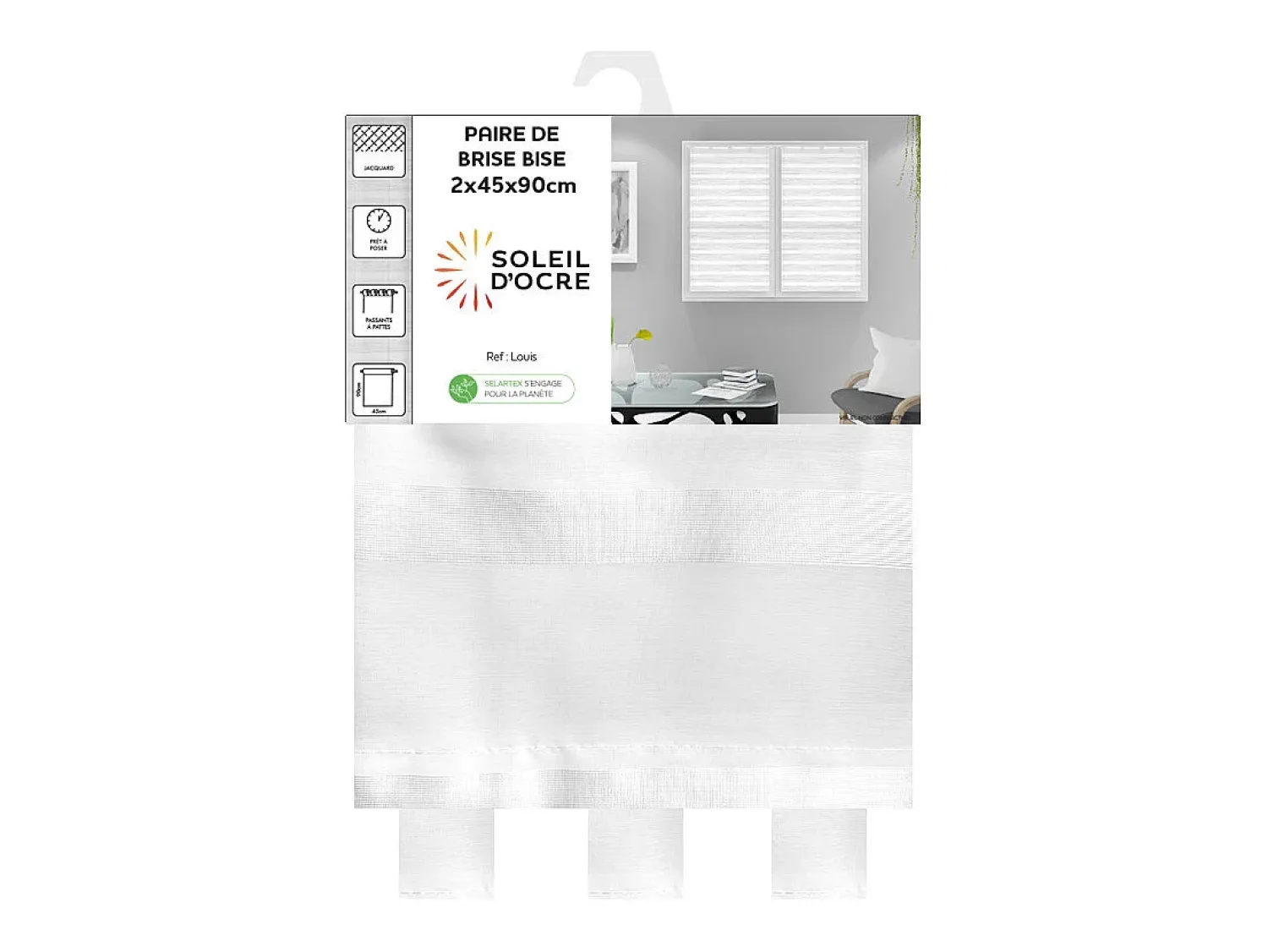 Soleil d'ocre Ropa De Casa^Par de visillos para ventana 45x90 cm LOUIS, por Blanco