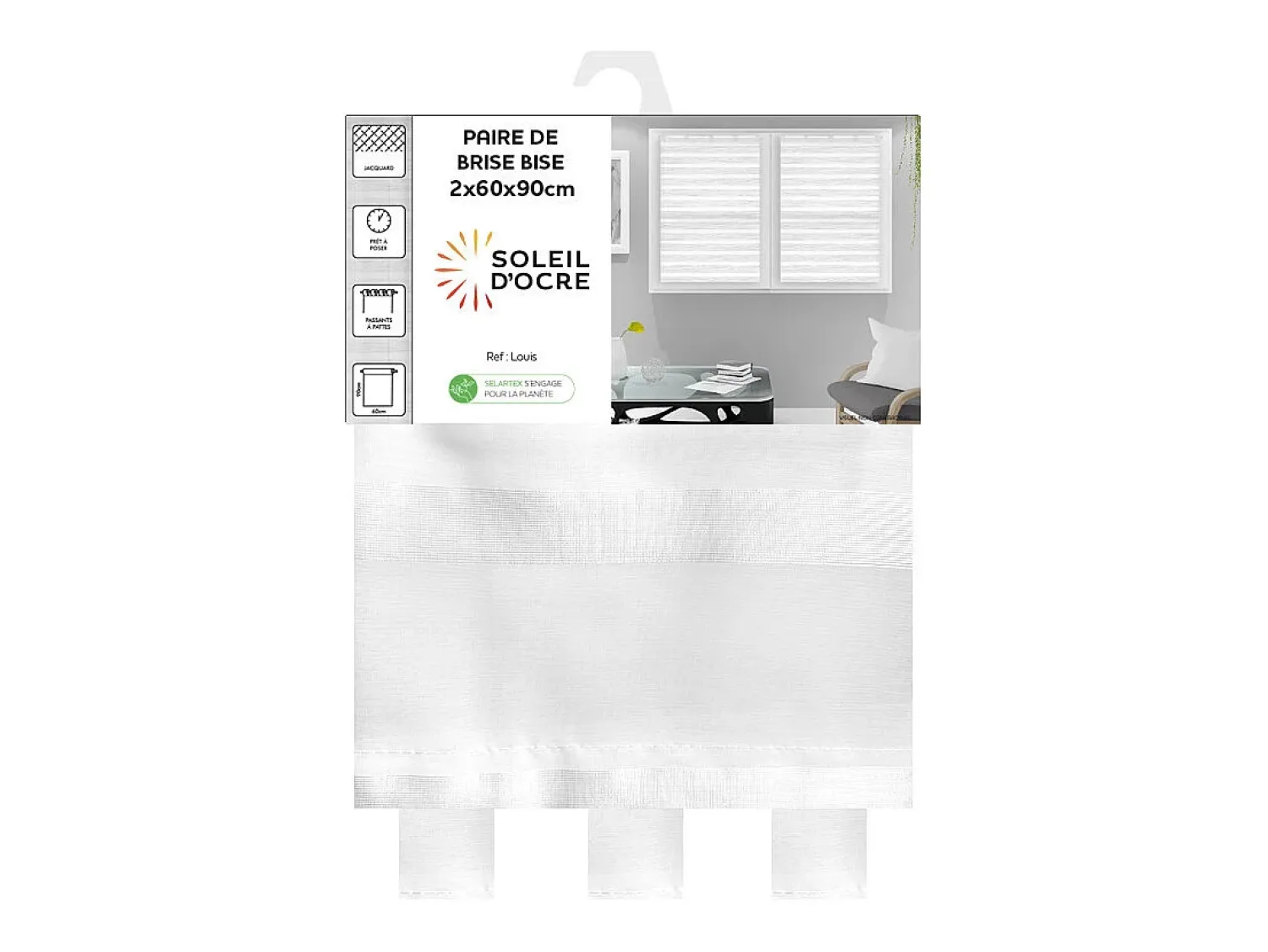 Soleil d'ocre Ropa De Casa^Par de visillos para ventana 60x90 cm LOUIS, por Blanco