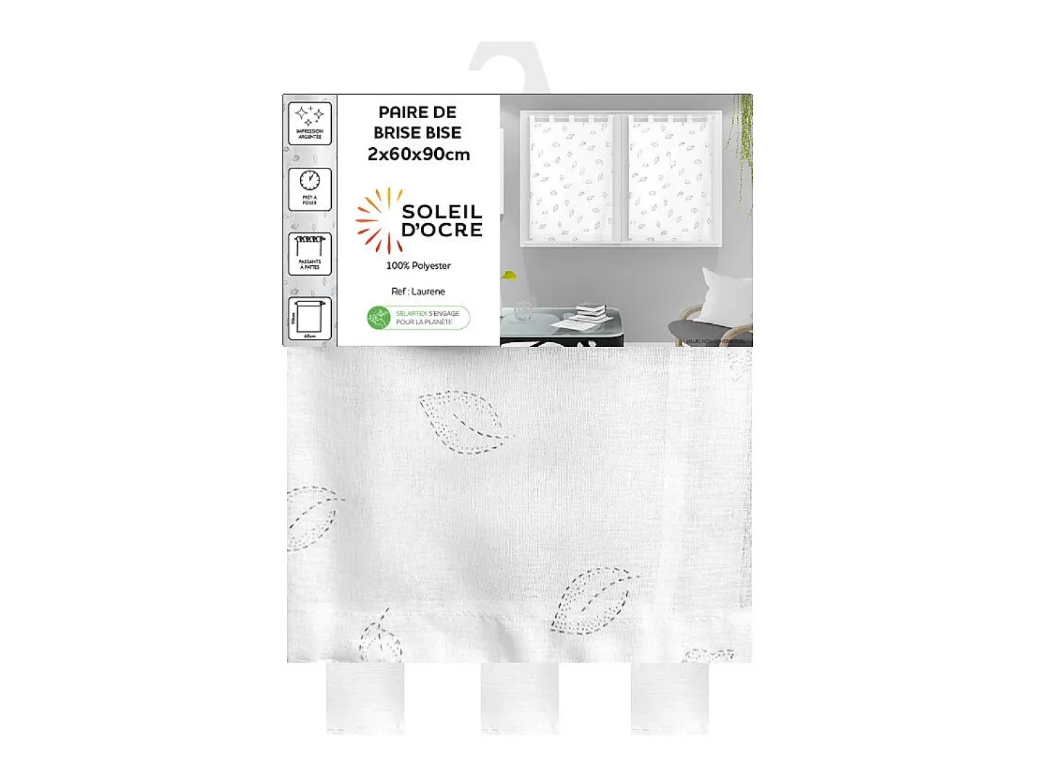 Soleil d'ocre Ropa De Casa^Par de visillos para ventana 60x90 cm LAURENE, por Blanco
