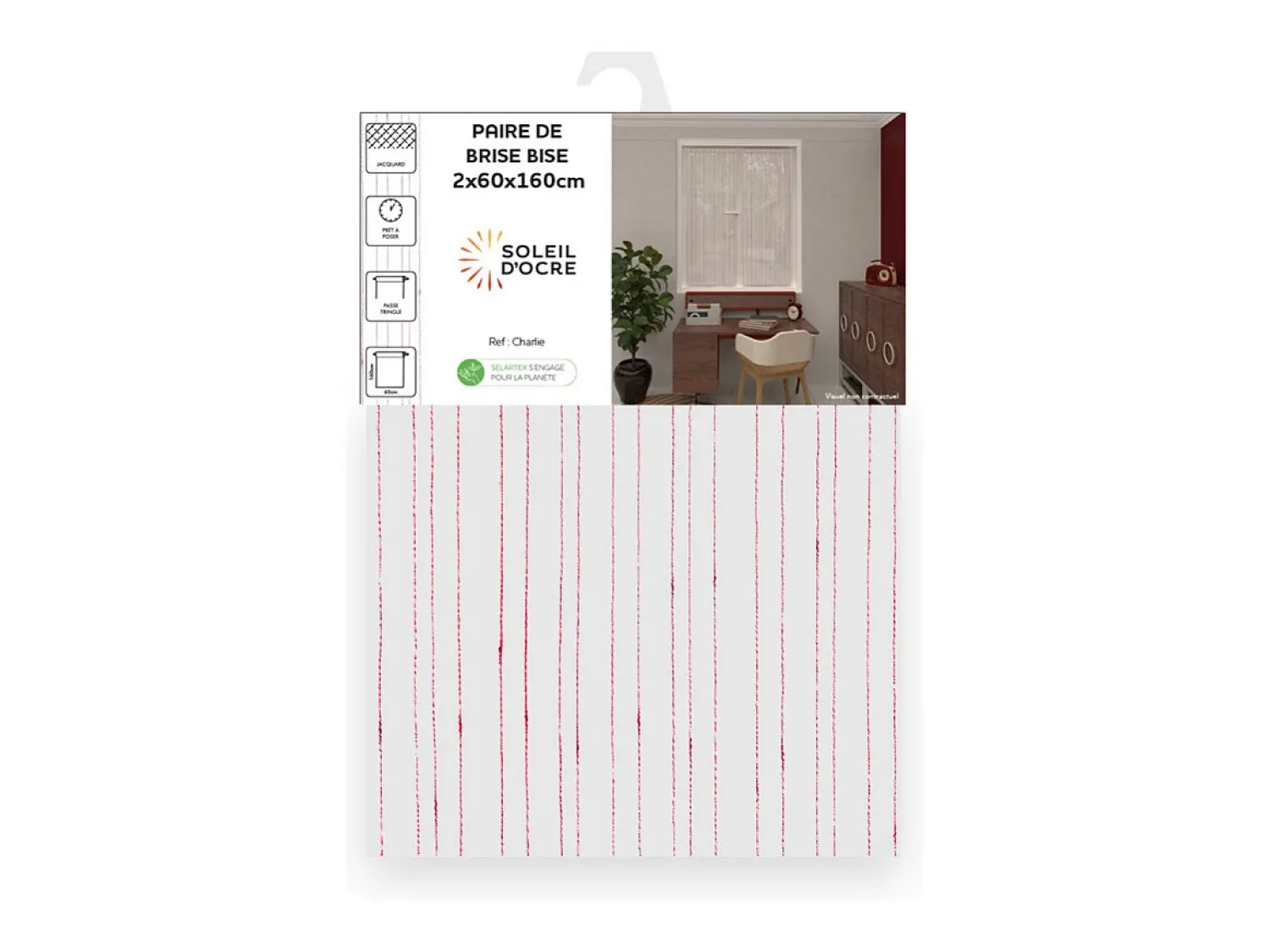 Soleil d'ocre Ropa De Casa^Par de visillos 60x160 cm CHARLIE, por Rojo