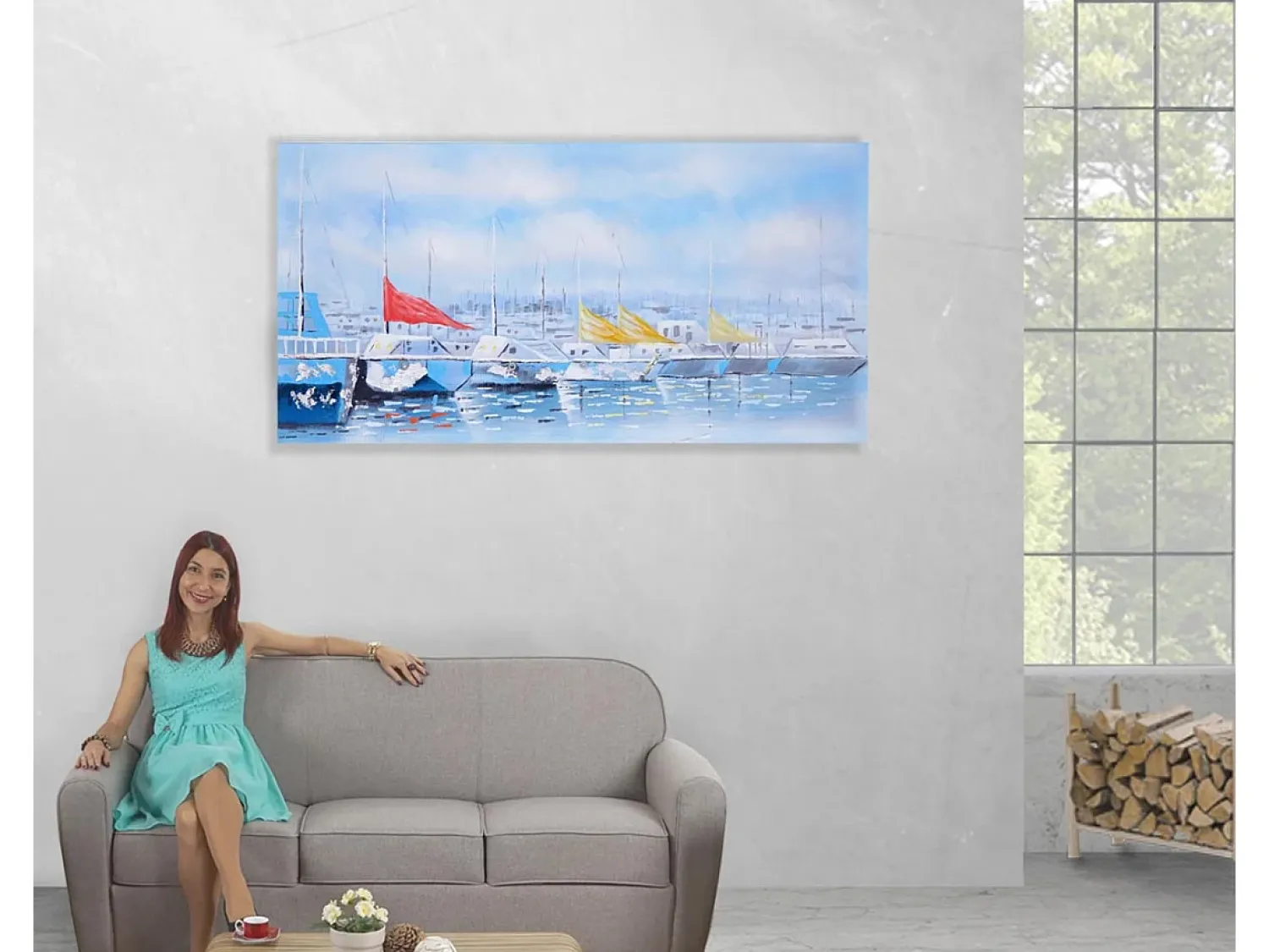 Sale MCW Pintura al óleo barcos pintados a mano Multicolor