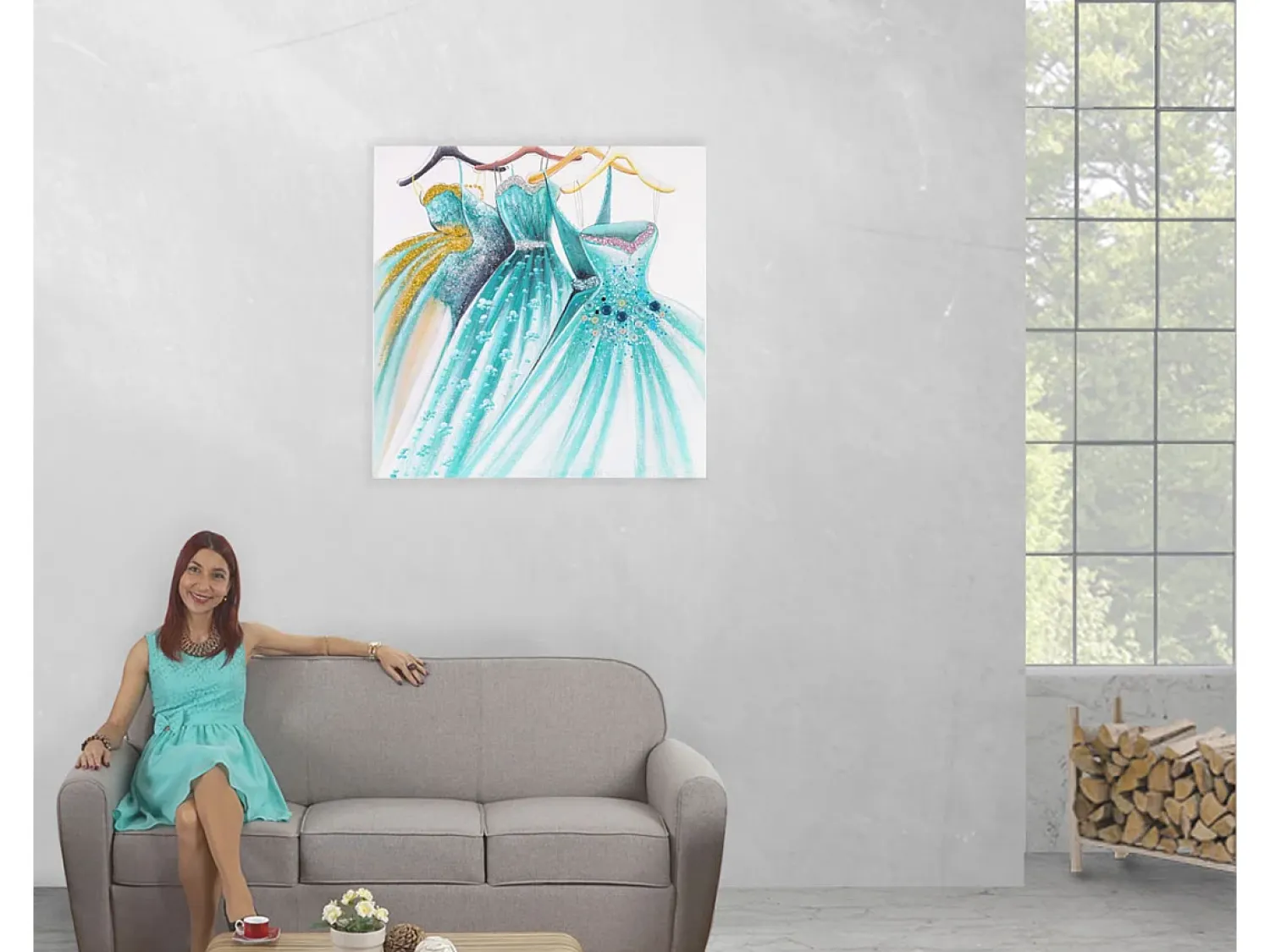 MCW Pintura al óleo Vestidos verdes pintados a mano Multicolor