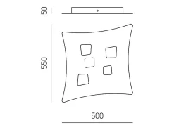 Plafón moderno Isotta 5 luces GX53 gris tórtola - Plafón curvo de metal 50x55cm, diseño geométrico, máx 5x8W, IP20, bombillas excluidas
