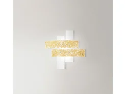 Plafón pequeño Lara de cristal blanco con detalles en pan de oro 50x50xm, 2 luces E27, IP20, máx 2x52W, estilo moderno, bombillas excluidas
