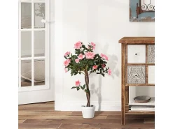 Planta Artificial^Planta artificial 90 cm, Decorativa en maceta, plástico, blanco (18x18x90 cm) Rosa